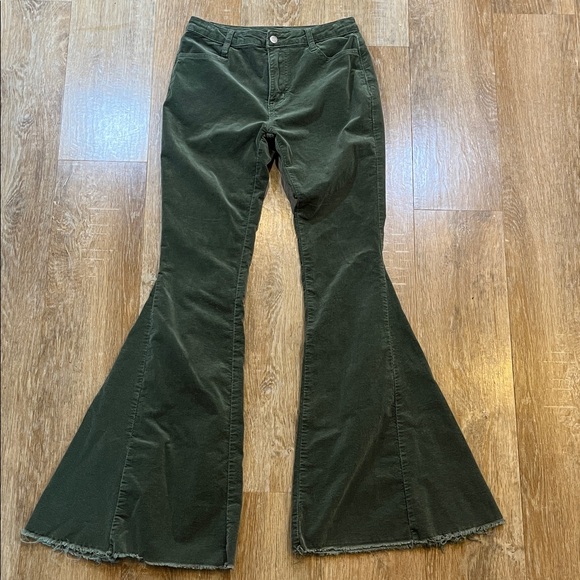 Saints & Hearts Green Extreme Flare Corduroy Pants Large L Distressed Hem EUC - Picture 2 of 13